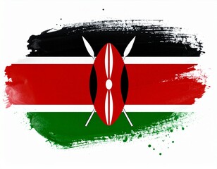 Kenya Flag Brushstroke Design with Shield and Spear Symbolism