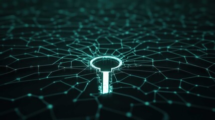 digital key unlocking a complex data network, visualized as a glowing keyhole on a vast plane of interconnected nodes, light spreading from the center as it's unlocked, cybersecurity concept. 