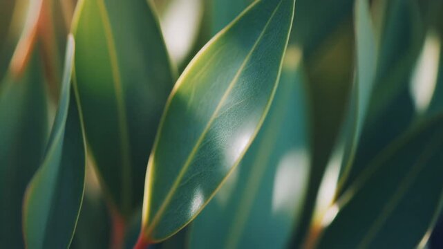 Vibrant Green Foliage Bathed in Golden Sunlight, Close-up View in a Natural Outdoor Environment b roll for advertising and news