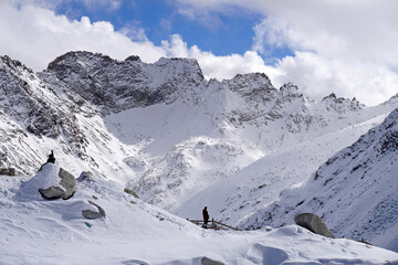 Dagu lake at Dagu Glacier National Park, Sichuan China the "youngest," lowest-altitude, and closest glacier to major city in the world with stunning views of snow-capped mountains and turquoise lake