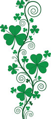 Elegant Green Shamrock and Clover Vine Decoration with Ornate Swirls and Spirals Representing Saint Patrick Day Luck and Irish Heritage Tradition