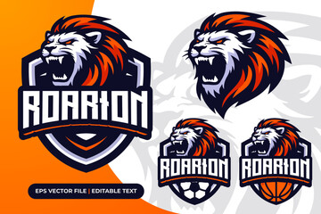Lion Mascot Logo Template for Gaming, Soccer, or Basketball Team. Vector Mascot Logo for E-sports or Sports Tournament