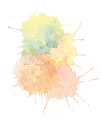 Watercolor blue and green yellow spot isolated on white background. Hand-drawn blob for sketchbook or artist card. Paint splashes for decor swatch. Abstract clipart for wallpaper or wrapping