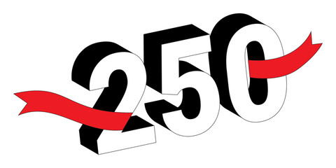 America 250 Number Typography. black isometric number. 4th of july. 