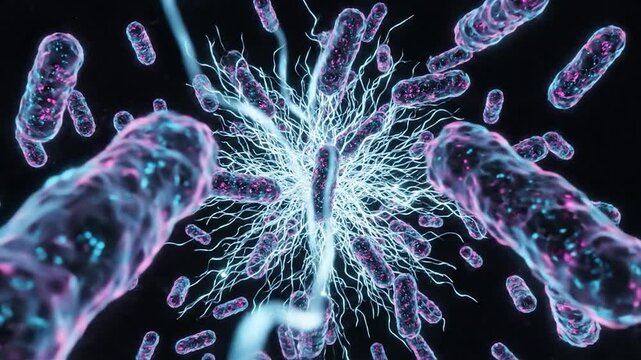 Microscopic Bacteria Under Electron Microscope