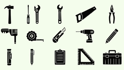 Obraz premium Collection of Various Tools and Equipment Icons.