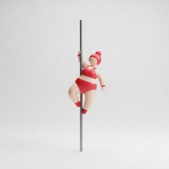 Cartoon woman in red outfit pole dancing