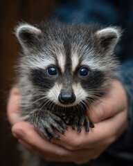 baby raccoon gentle calm mood, rehabilitation concept