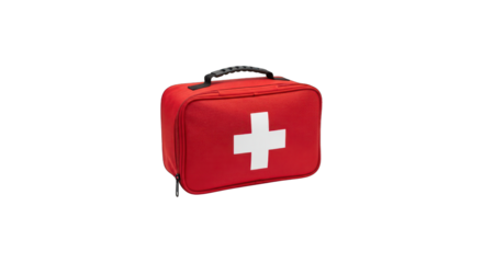 Red First Aid Kit with White Cross on Black Background, Medical Emergency Supply