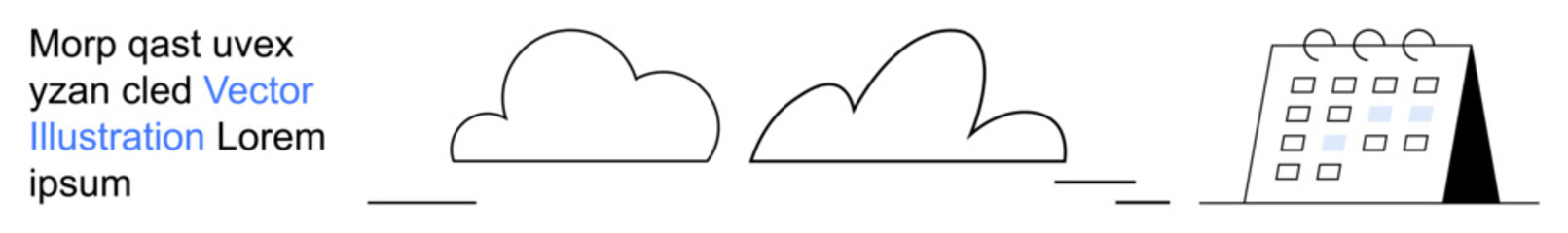 Time management, planning, scheduling, horizon, minimalism, productivity. Two clouds, lines and a calendar. Time management and planning concept using clean visual elements