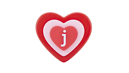 3D Red Hearts with Letter 'j' Symbol