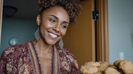A Friendly Exchange of Baked Goods at the Door: A Smiling Woman with Delicious Gingers