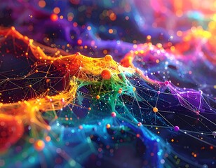 Vibrant abstract digital art, network of connecting dots and lines