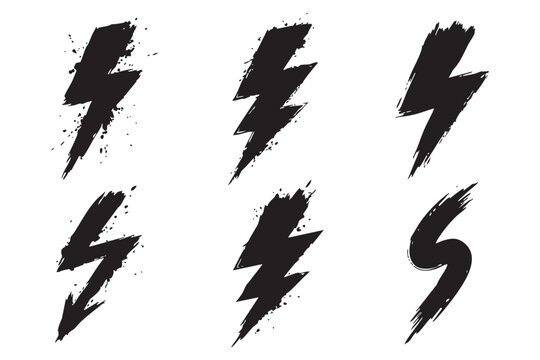 Collection of Grunge Black Brush Stroke Lightning Bolt Symbols