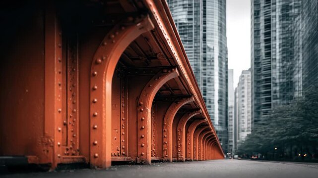 Urban Bridge Steel Structure Interacting with Modern Architecture