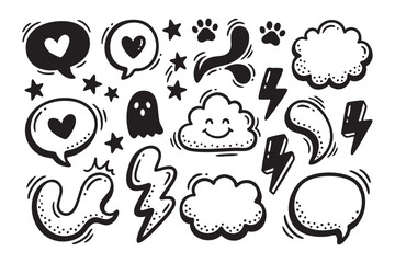 Fototapeta premium Collection of Cute Hand Drawn Doodle Elements Including Clouds and Speech Bubbles