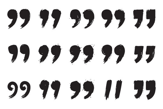 Set of Grunge Black Brush Stroke Quotation Marks and Speech Symbols