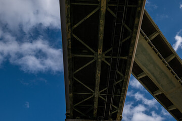 大阪、橋、城市、山、道路、風光、交通、青空、雲