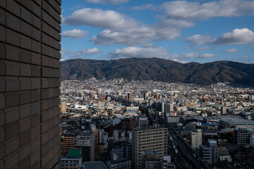 大阪、橋、城市、山、道路、風光、交通、青空、雲