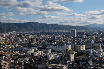 大阪、橋、城市、山、道路、風光、交通、青空、雲