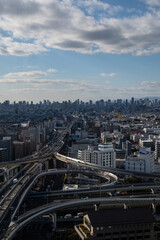大阪、橋、城市、山、道路、風光、交通、青空、雲