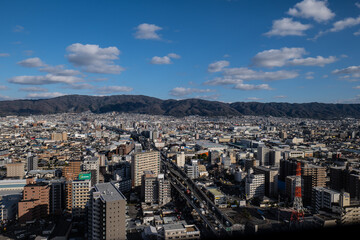 大阪、橋、城市、山、道路、風光、交通、青空、雲