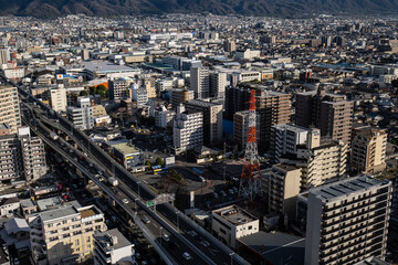大阪、橋、城市、山、道路、風光、交通、青空、雲