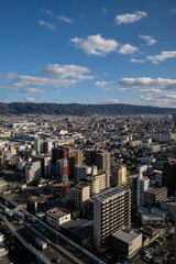 大阪、橋、城市、山、道路、風光、交通、青空、雲