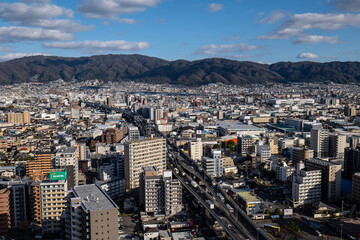 大阪、橋、城市、山、道路、風光、交通、青空、雲