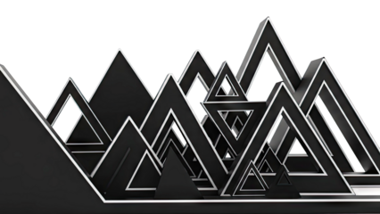 Abstract Geometric Black Triangles with Silver Edges