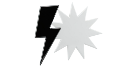 Black lightning bolt in front of a white starburst