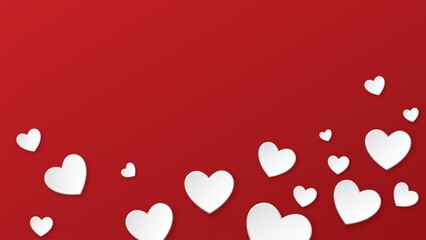 3d white heart shape paper cut style floated on red background have blank space.
