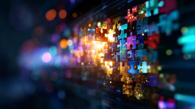 solution ,conceptual, issue, social, Digital Transformation of Social Issue Icons into Puzzle Pieces on Screen with Copy Space for Text