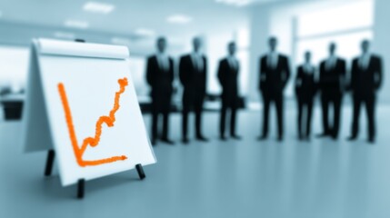 The global economy is slowing down. Silhouette of Business Team Analyzing Red Chart in Dark Meeting Room with Copy Space on Screen - Concept of Data Analysis and Collaboration