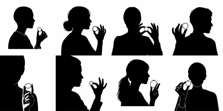 Vector silhouettes of diverse people holding a contraceptive ring, illustrating birth control options, personal health management, and reproductive choices.