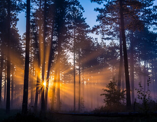 sunset in the forest