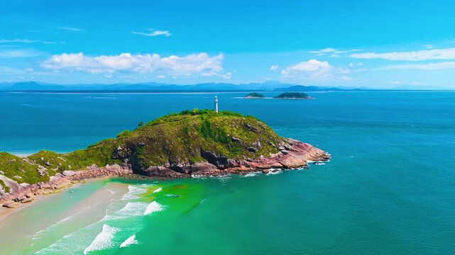 Aerial view of Ilha do Mel, a famous destination on the coast of Paran&aacute;, Brazil, renowned for its natural beauty and pristine beaches.