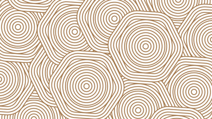 Abstract geometric pattern with rounded polygon shapes filled with concentric line contours in warm brown tones, creating a modern organic and optical design.