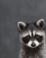 baby raccoon minimal layout, copy space dominant