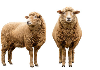 Obraz premium Two fluffy sheep standing together with a friendly gaze isolated on transparent background