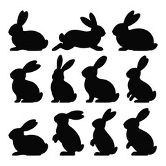 Collection of silhouette rabbits in various poses
