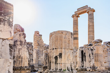 Ancient ruins of Didyma temple in Turkey with majestic columns and sunlight