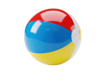Vibrant multicolored beach ball with red, blue, and yellow colors isolated on transparent background