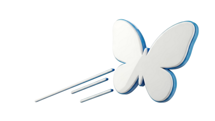 3D White Butterfly with Blue Trim and Motion Trails