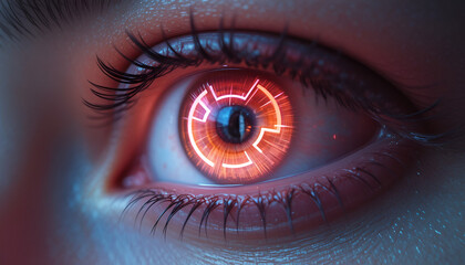 Futuristic Red Cyber Eye with Digital Interface