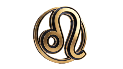 Golden Leo Zodiac Symbol with Black Accents on White Background