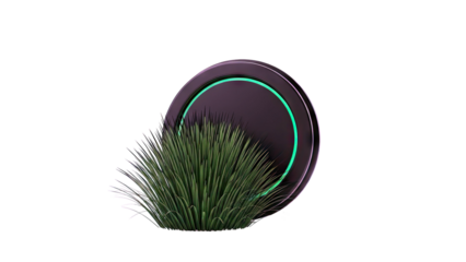 Futuristic Black Disk with Green Neon Ring and Green Grass
