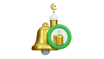 Golden Bell and Mosque Icon with Crescent Moon