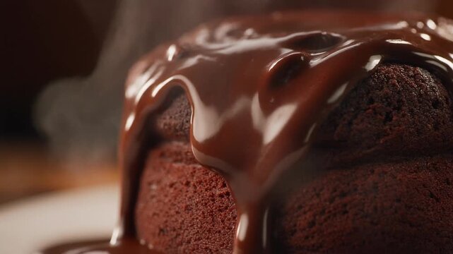 Chocolate cake with chocolate glaze dripping.