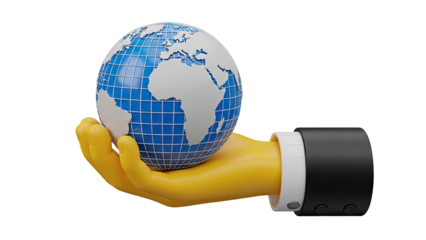 3D Render of a Yellow Hand Holding the Earth